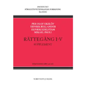 I RÄTTEGÅNG I–V behandlar professor Per Olof Ekelöf m.fl. den svenska civil- och straffprocessen. Böckerna i serien Rättegång är främst avsedda att vara kurslitteratur i juristutbildningen, men är även användbara för praktiskt verksamma jurister.RÄTTEGÅNG I–V kompletteras med detta supplement som innehåller tillägg och ändringar, vilka föranletts av ny lagstiftning, praxis och doktrin inom processrätten. Supplementet avser nionde upplagan av Rättegång I respektive Rättegång II, åttonde upplagan av Rättegång III, sjunde upplagan av Rättegång IV och nionde upplagan av Rättegång V. Supplementet innehåller ett samlat sak- och rättsfallsregister avseende alla fem böcker samt en förkortad innehållsförteckning över dessa.    Format Häftad   Omfång 137 sidor   Språk Svenska   Förlag Norstedts Juridik   Utgivningsdatum 2024-01-15   Medverkande Henrik Bellander   Medverkande Per Olof Ekelöf   ISBN 9789139027232  