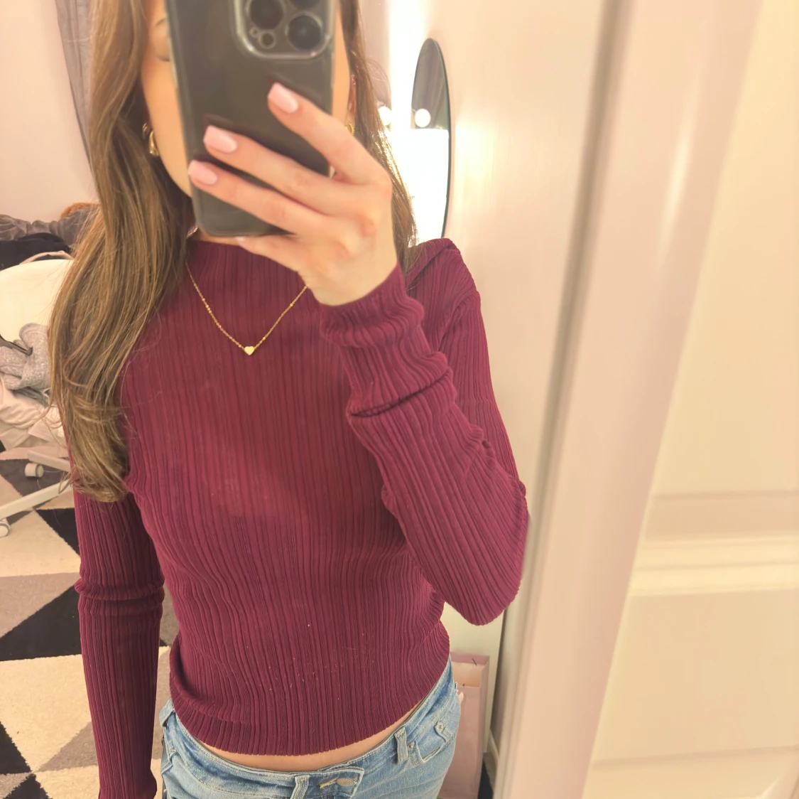 Vinröd ribbad tröja - 2