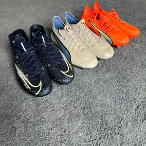 Tja, säljer lite fotbollsskor! Alla är högsta modellen, alltså äkta och är sparsamt använda. Nike superfly cr7 strl 41: 1000kr Puma orange strl 40 skick 10/10: 800kr Puma vit strl 42: 499kr