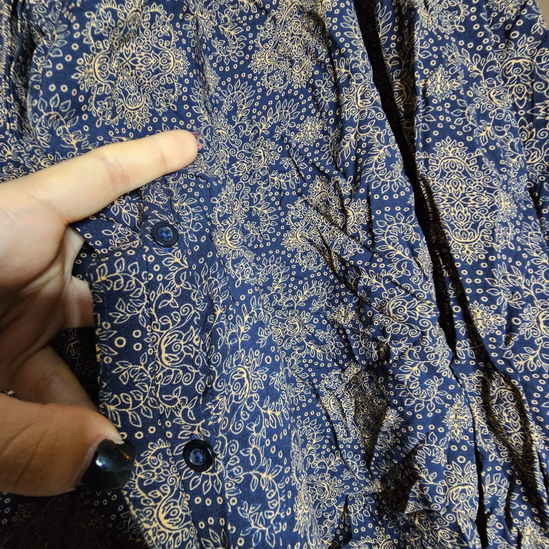 Blå och orange blus i abstrakt mönster - 91