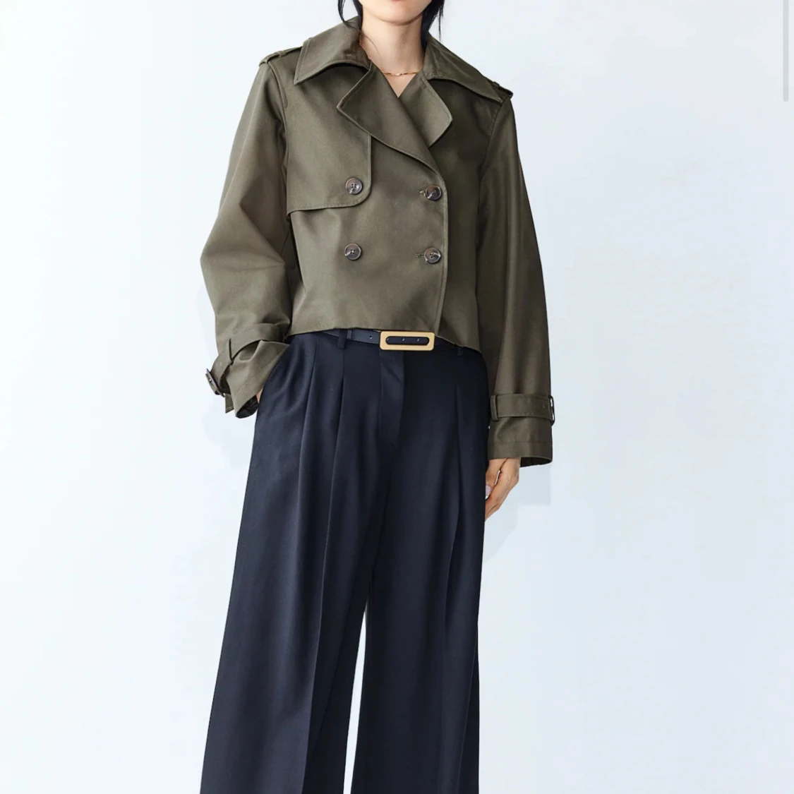 Olivgrön croppad trenchcoat - 90