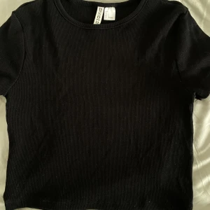 Basic t-shirt  - basic svart ribbad lite croppad tshirt från h&m, i storlek L men är liten i storleken så passar mer som S, den har en tajt passform, men är stretchig💗