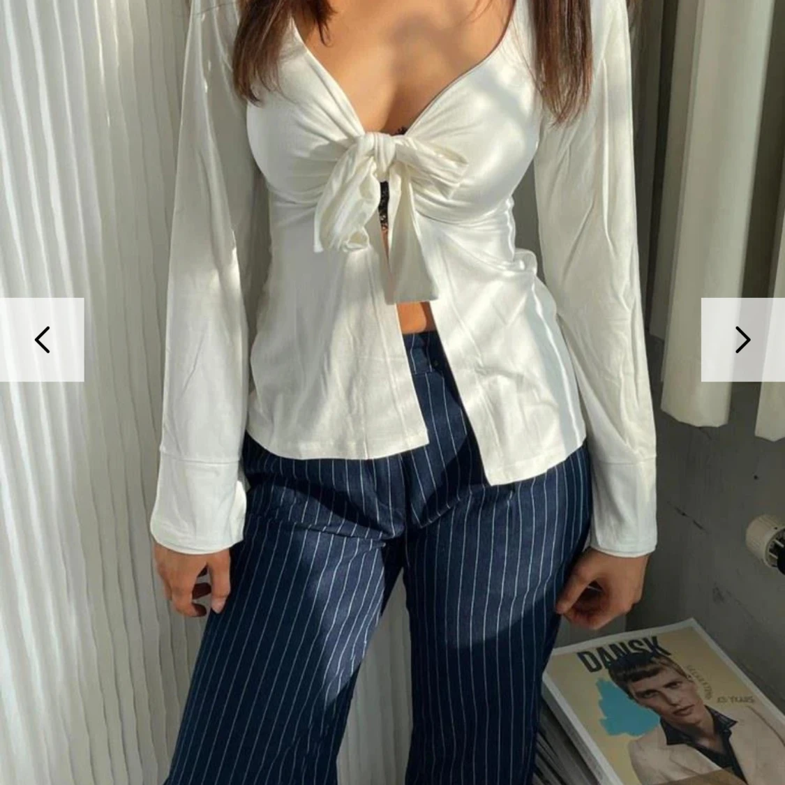 Vit långärmad knytblus - 1