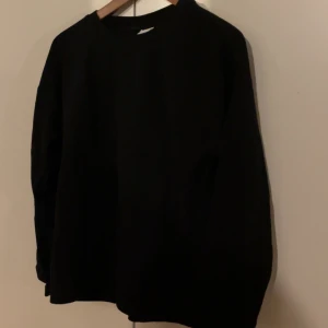 Svart tröja från H&M - Säljer en stilren svart tröja från Zara Basics. Tröjan har en enkel design med långa ärmar och rund hals. Perfekt för en minimalistisk look. Passar bra till både jeans och kjol.