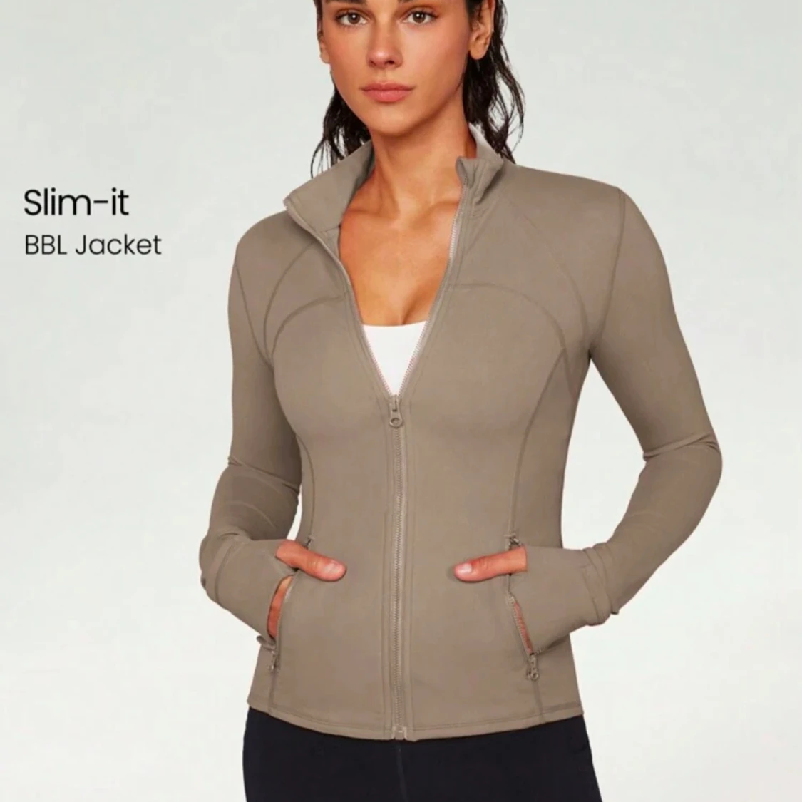 Beige grön tränings zip up