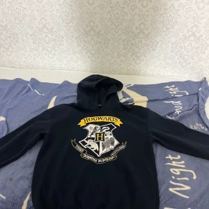Svart Harry Potter hoodie med Hogwarts-emblem - Säljer en svart hoodie med Hogwarts-emblem från Harry Potter. Tröjan har en stor huva och är perfekt för alla fans av den magiska världen. Grymt snygg och bekväm att bära!