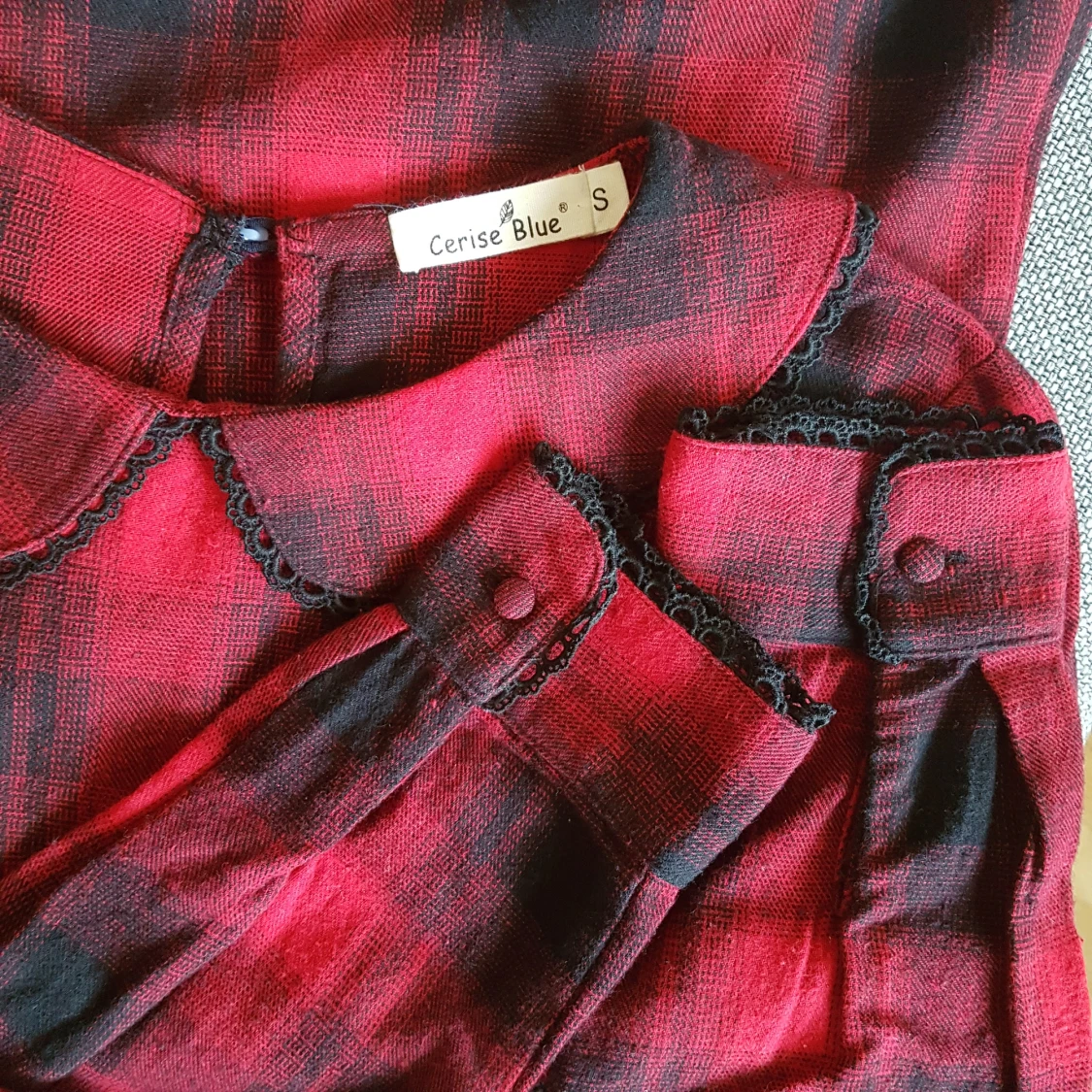 Flanellblus/-tröja med krage & picot - 93