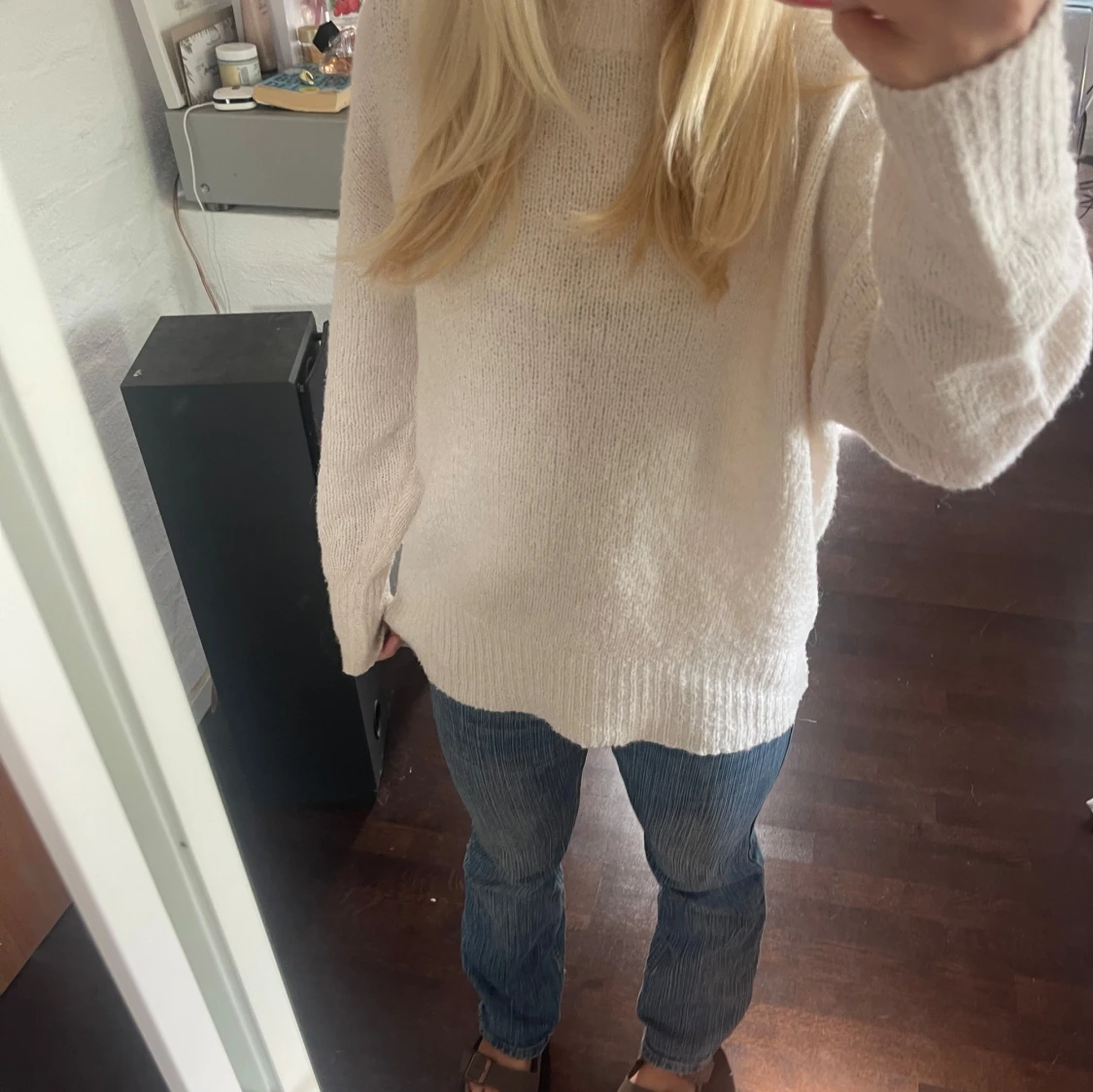 Stickad vit tröja - 90