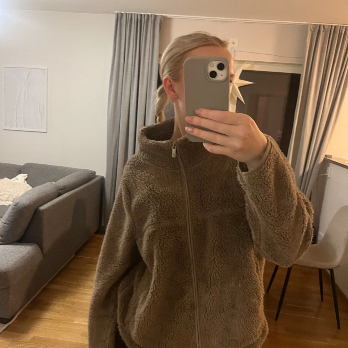 Brun teddyjacka med dragkedja - 90