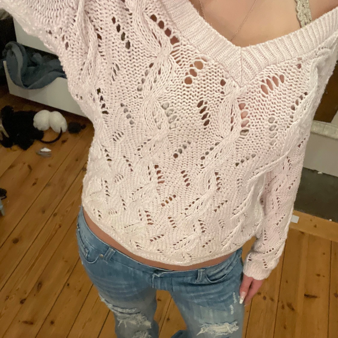 Rosa stickad tröja - 90