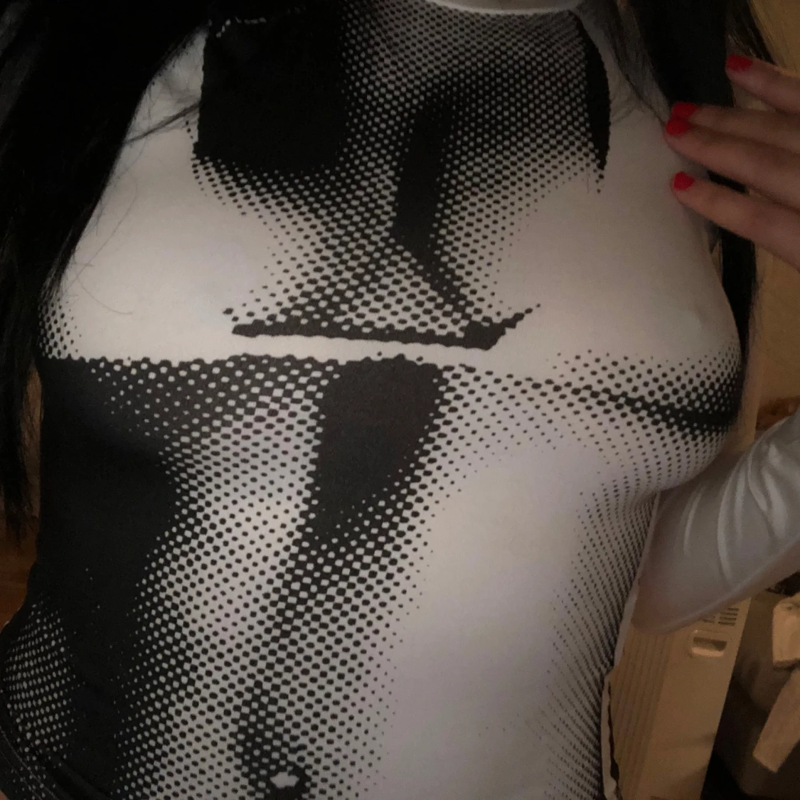 Svartvit långärmad topp  - 90