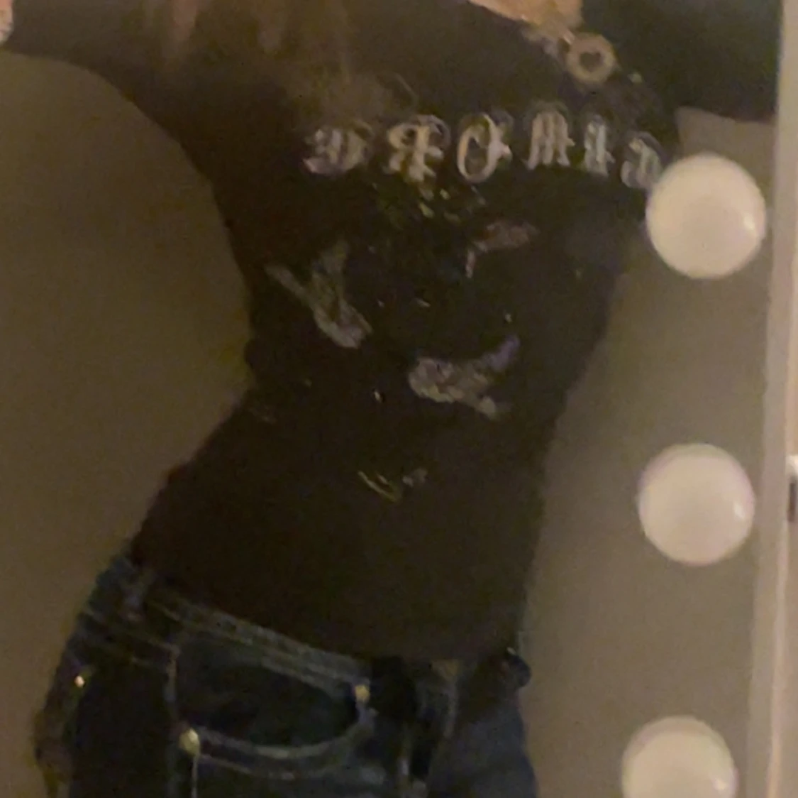 Mörkgrå långärmad topp med tryck - 2