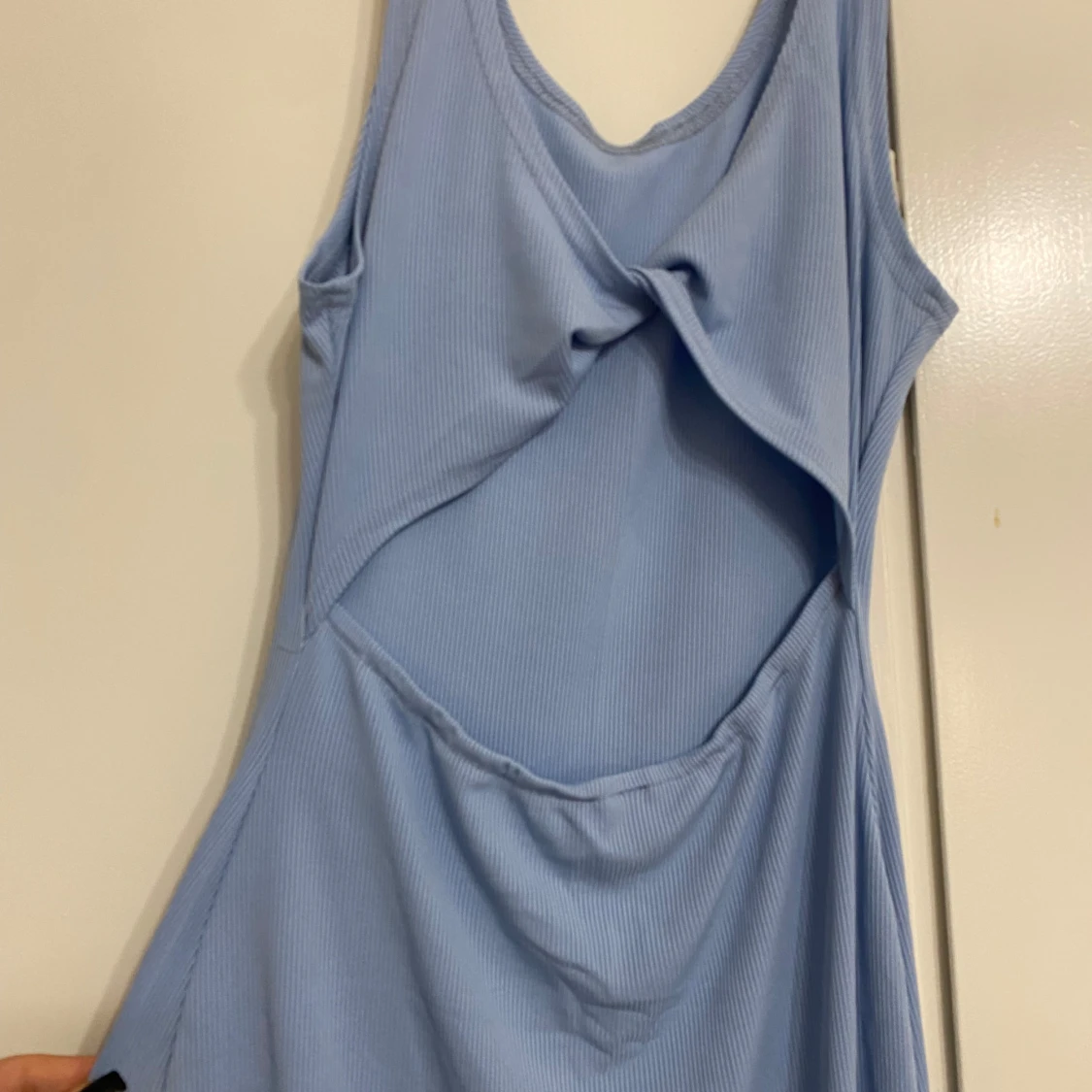 Ljusblå ribbad långklänning - 90
