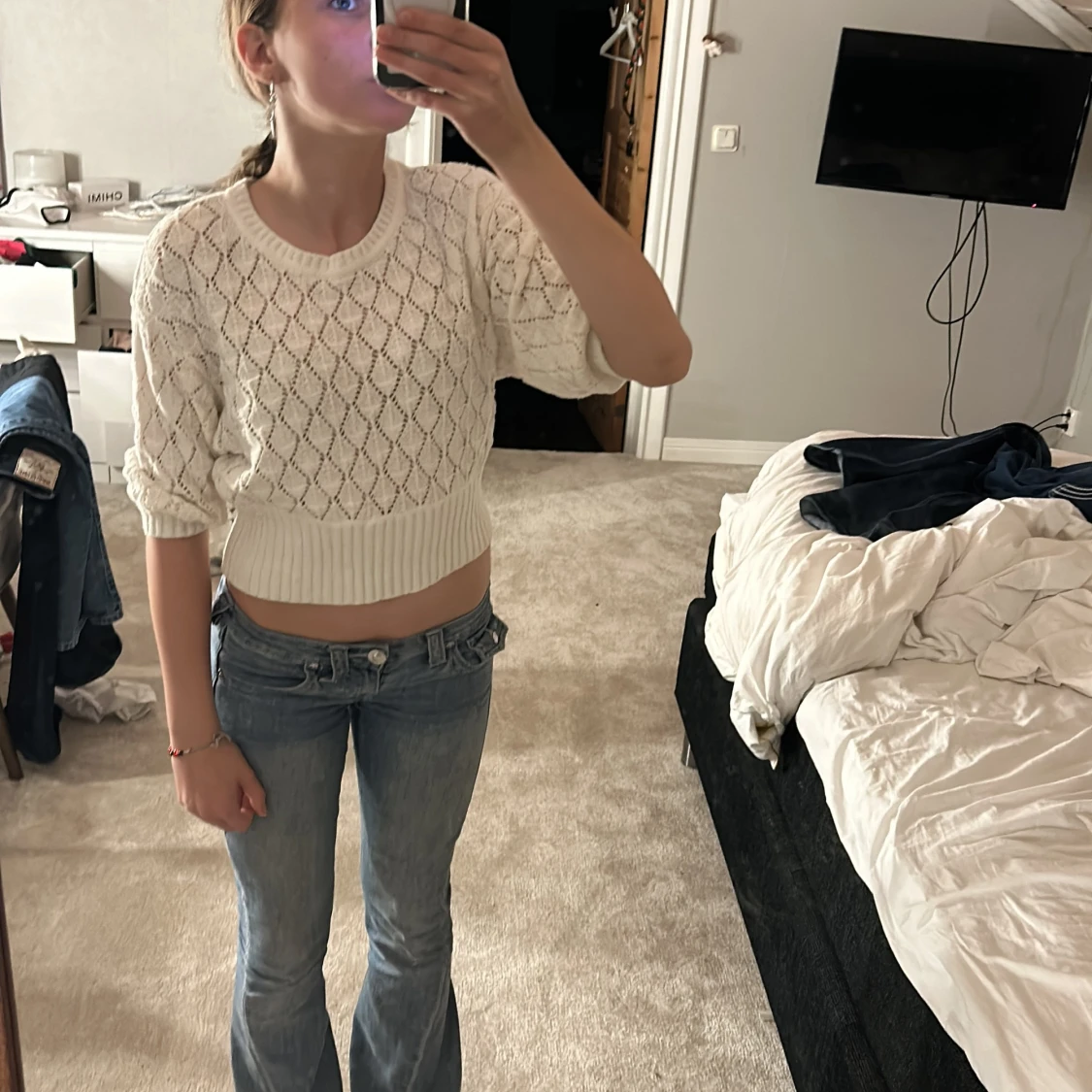 Vit stickad tröja från Bik Bok - 91