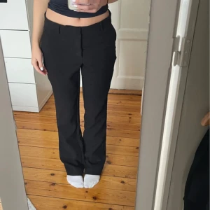 Lågmidjade kostymbyxor - Snygga svarta kostymbyxor med en klassisk passform. De har en rak stil och är perfekta för en stilren look. Byxorna har en low waist och stängs med dragkedja och knapp.