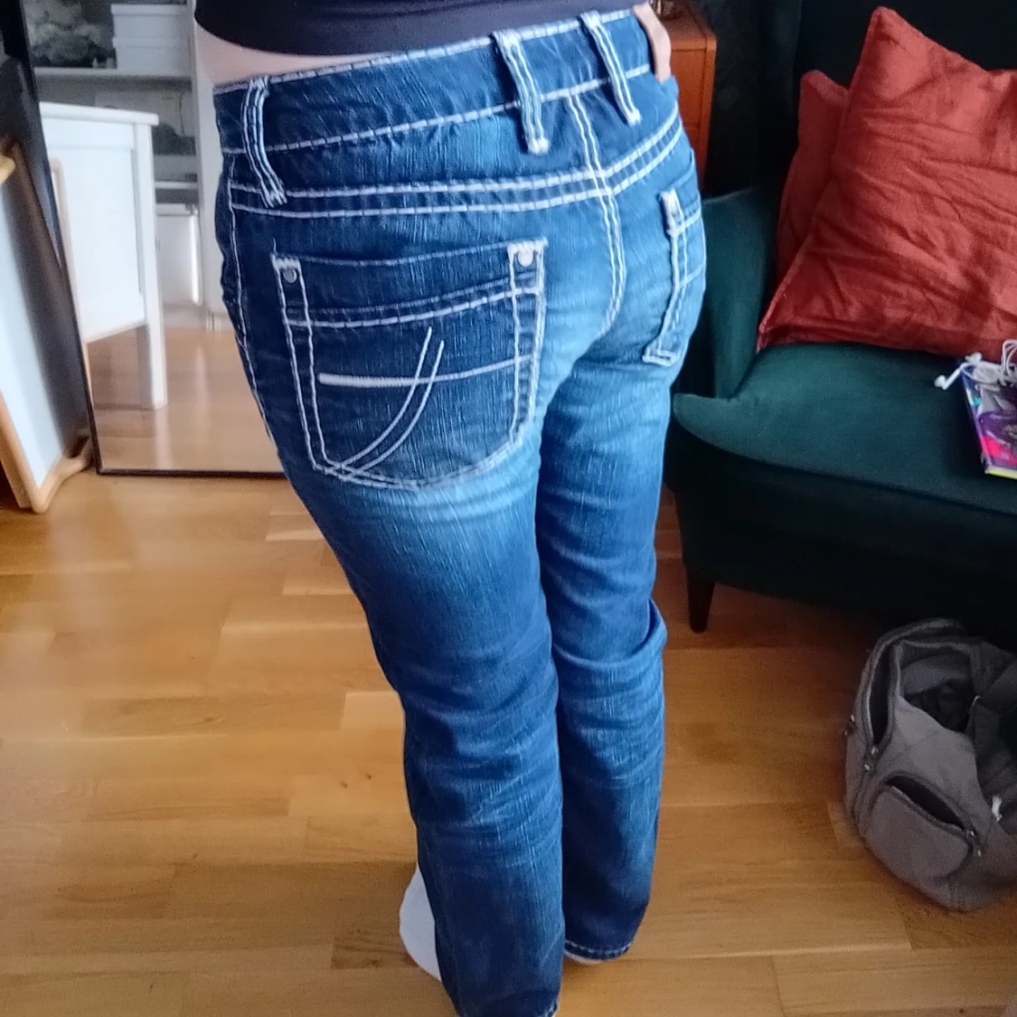 Blå contastitch jeans - 90