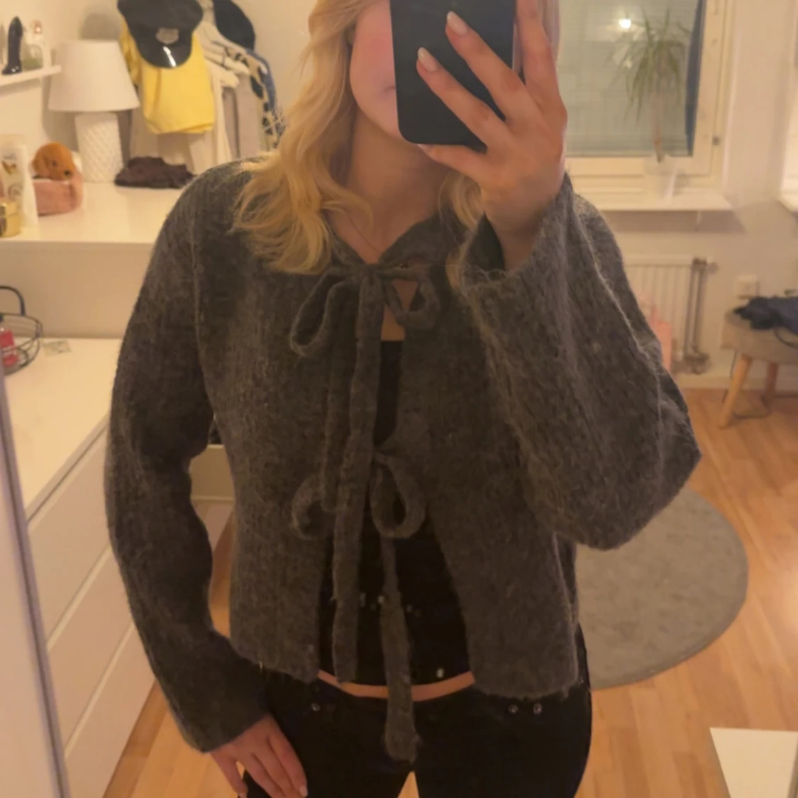 Grå kofta med knytband - 1