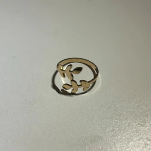 Guldfärgad ring - Ringen har en öppen design som gör den justerbar för olika storlekar. Den har några repor på bladen men inget som man tänker på när man bär den. 