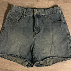 Jeansshorts med dödskalletryck - Coola jeansshorts med hög midja och ett unikt dödskalletryck med vingar på bakfickorna. Ge gärna prisförslag!😁
