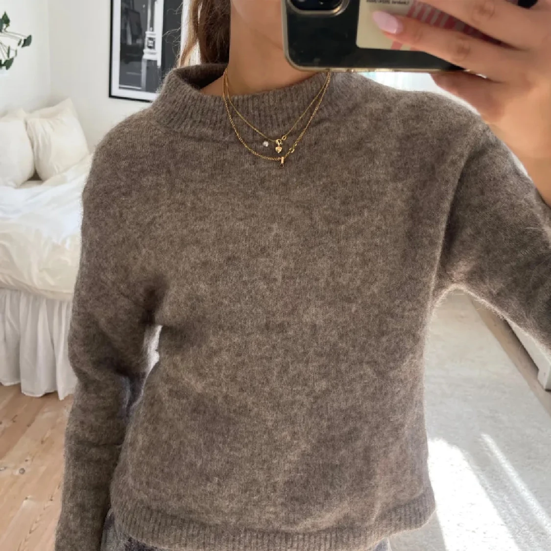 Brun stickad alpacka tröja  - 1