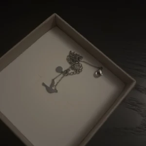 Silverfärgat halsband med fågelberlock - Elegant silverfärgat halsband med en liten fågelberlock. Perfekt för att lägga till en subtil touch av naturinspirerad stil till din look. Kedjan är tunn och smidig, vilket gör den lätt att bära. Köpt för 299kr. Pris kan diskuteras.