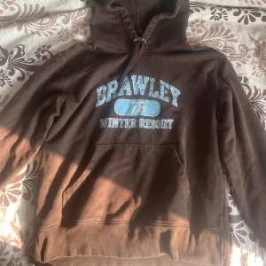 Brun hoodie med tryck - Brun hoodie med tryck, köpt second hand men använd få gånger. Storlek L men passar mindre storlekar om man vill ha en oversized fit
