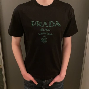 Prada T-shirt - Säljer nu denna asfeta Prada tröjan i ett grymt skick. Storleken är S men skulle passa M bra med. Nypris ligger på ca 3000kr❌ säljer nu för endast 599kr✅. Köpte denna i en butik i NewYork 2021 men har tappat bort kvittot därav priset. 😀