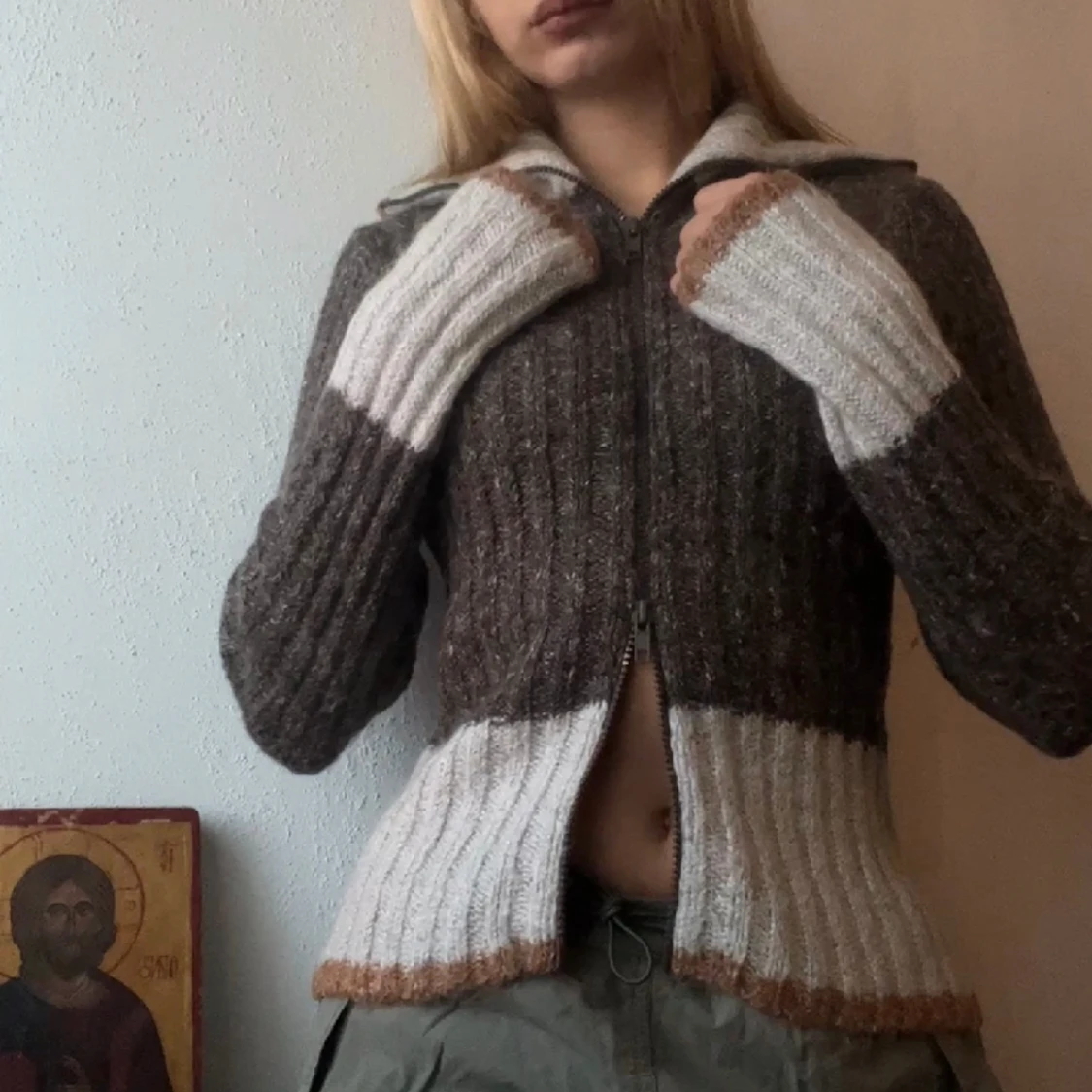 Stickad vintage zip up tröja ♥️ - 90