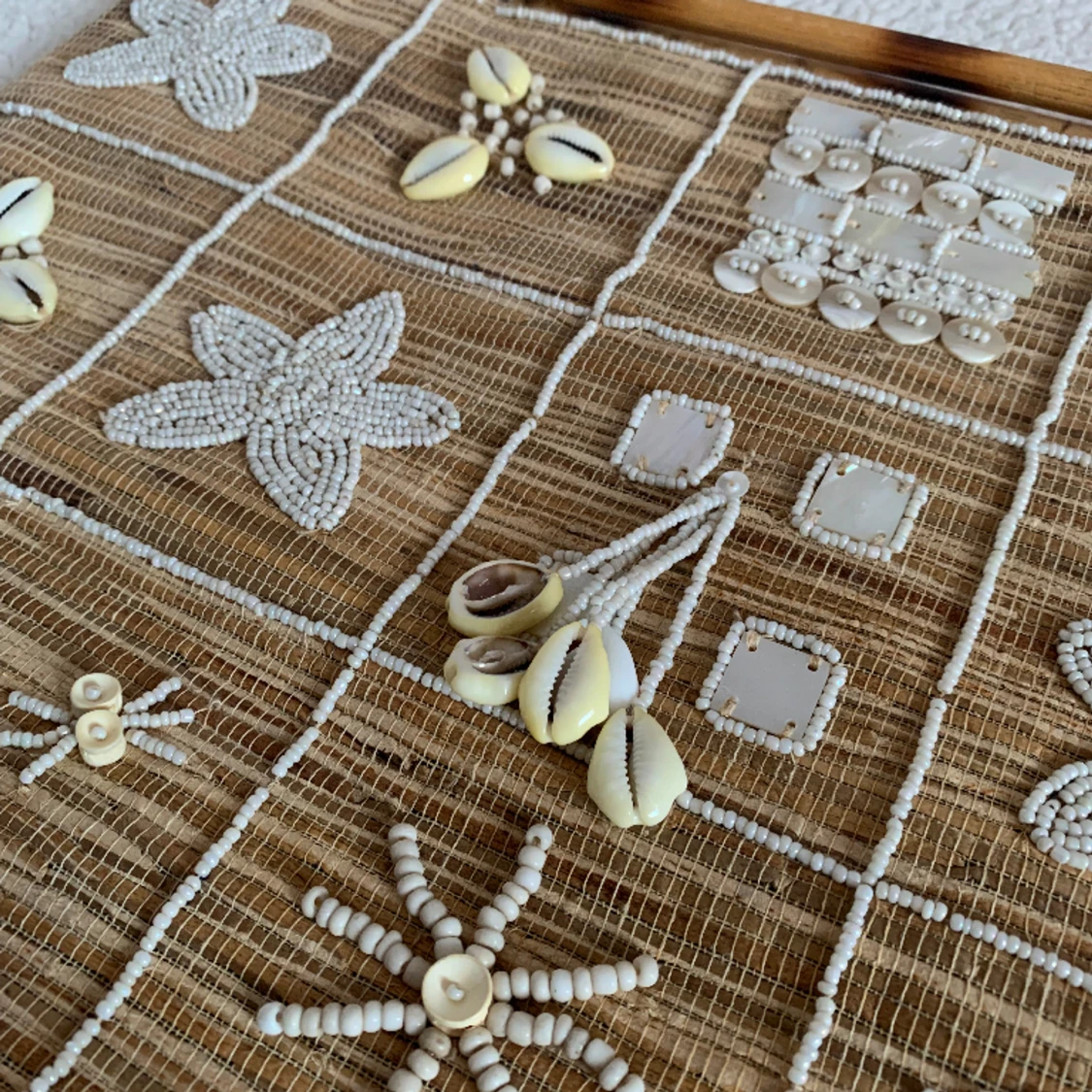 Vintage strandväska med pärlor, bambu och snäckor - 90