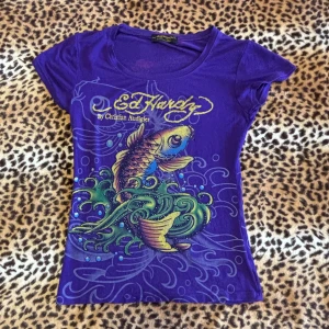 2000s ed hardy top - ✰*ੈ✩‧₊˚ läs gärna köpvillkoren innan köp ✰ skickar inga bilder på <3 ✰ jättefin ed hardy tröja med lite slitet tryck och noppror men inget märkvärdigt, nästan alla stenar är på ✰ storlek S ✰ skriv gärna vid frågor💋