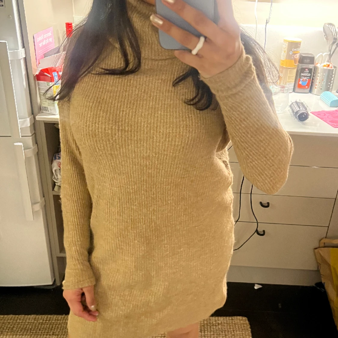 Beige stickad tunika/klänning  - 91