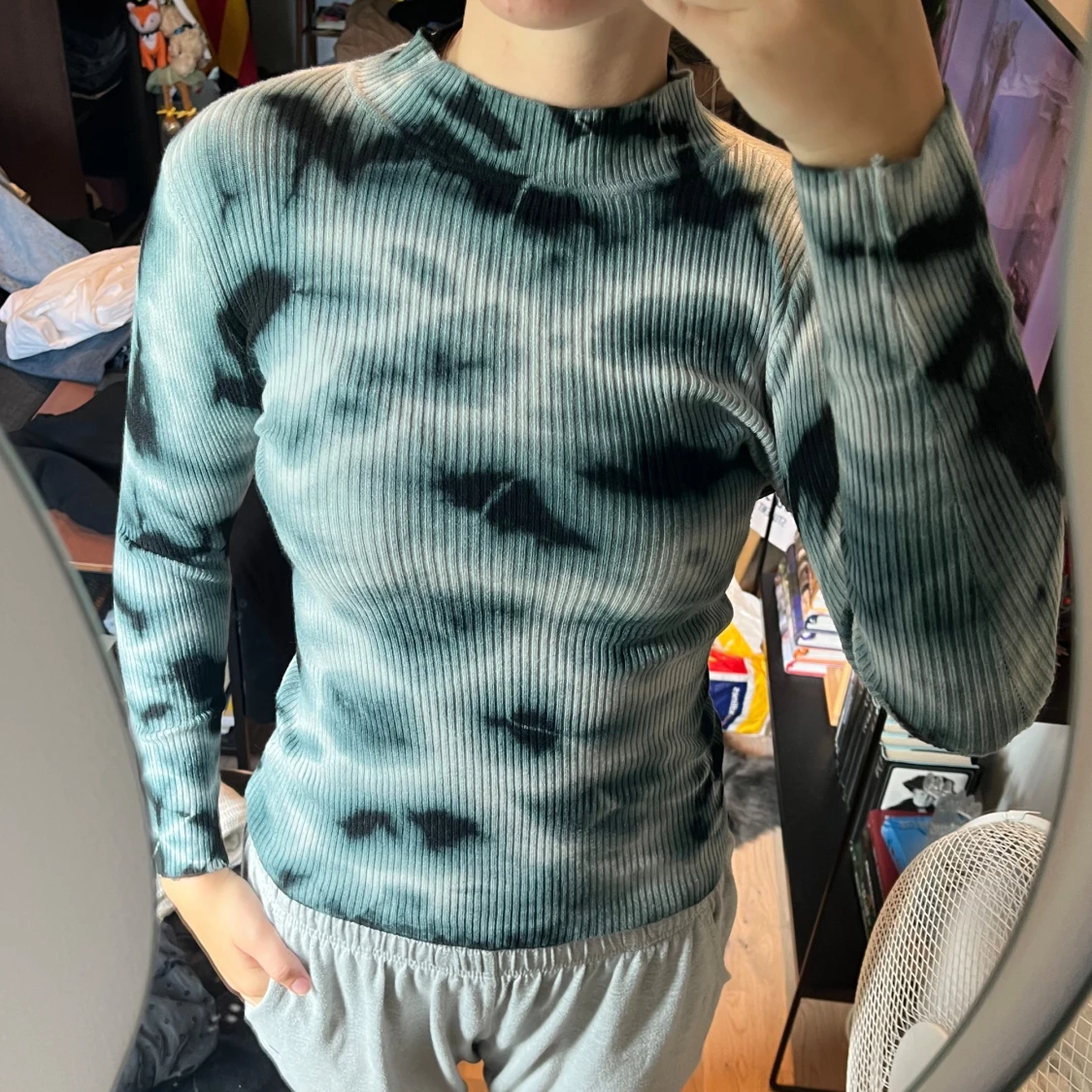 Mönstrad ribbad långärmad tröja  - 90