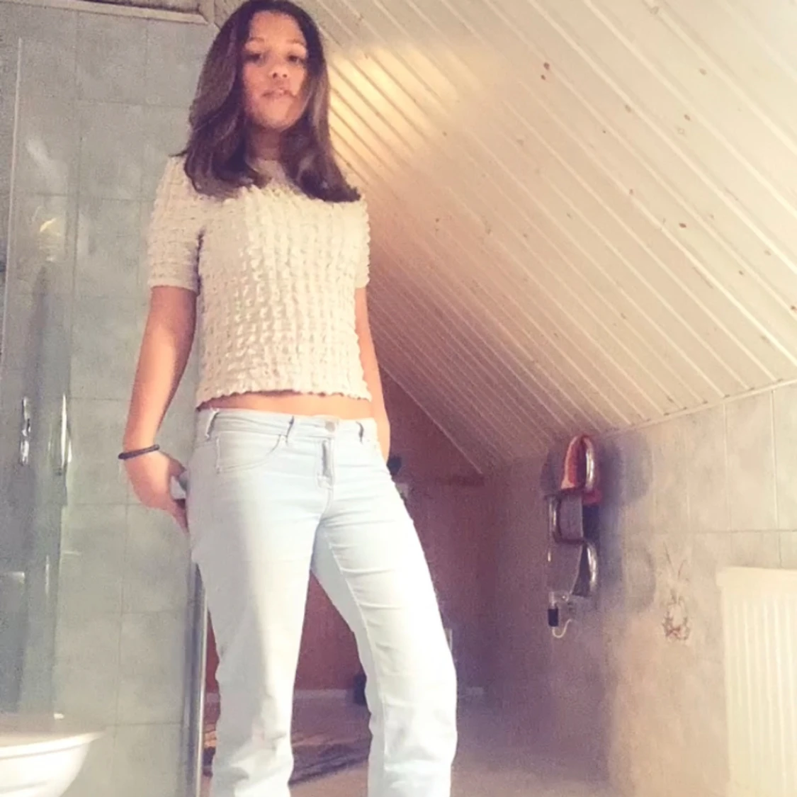 Ljusblåa låg midjade jeans  - 90