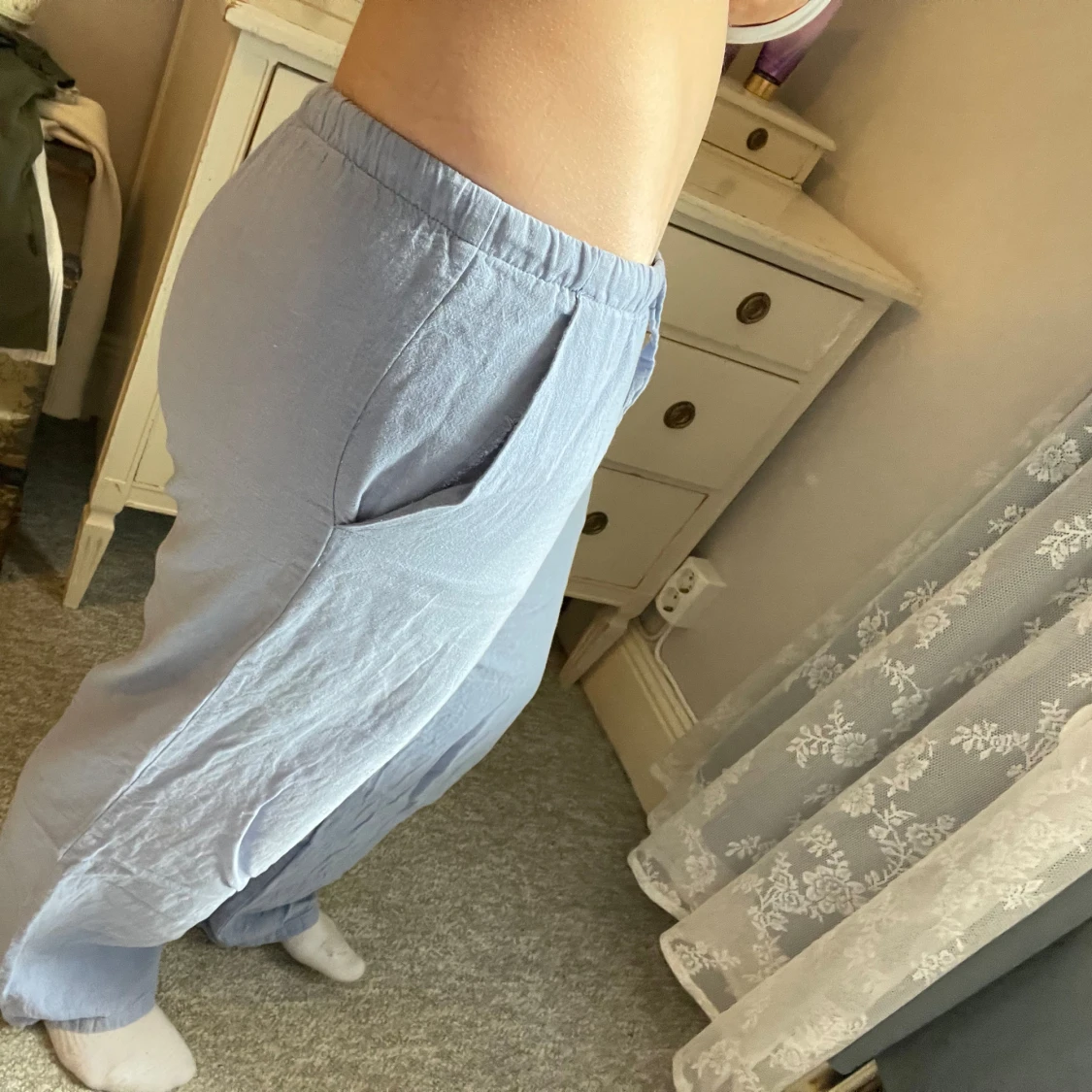  Lågmidjadet linnebyxor  - 91