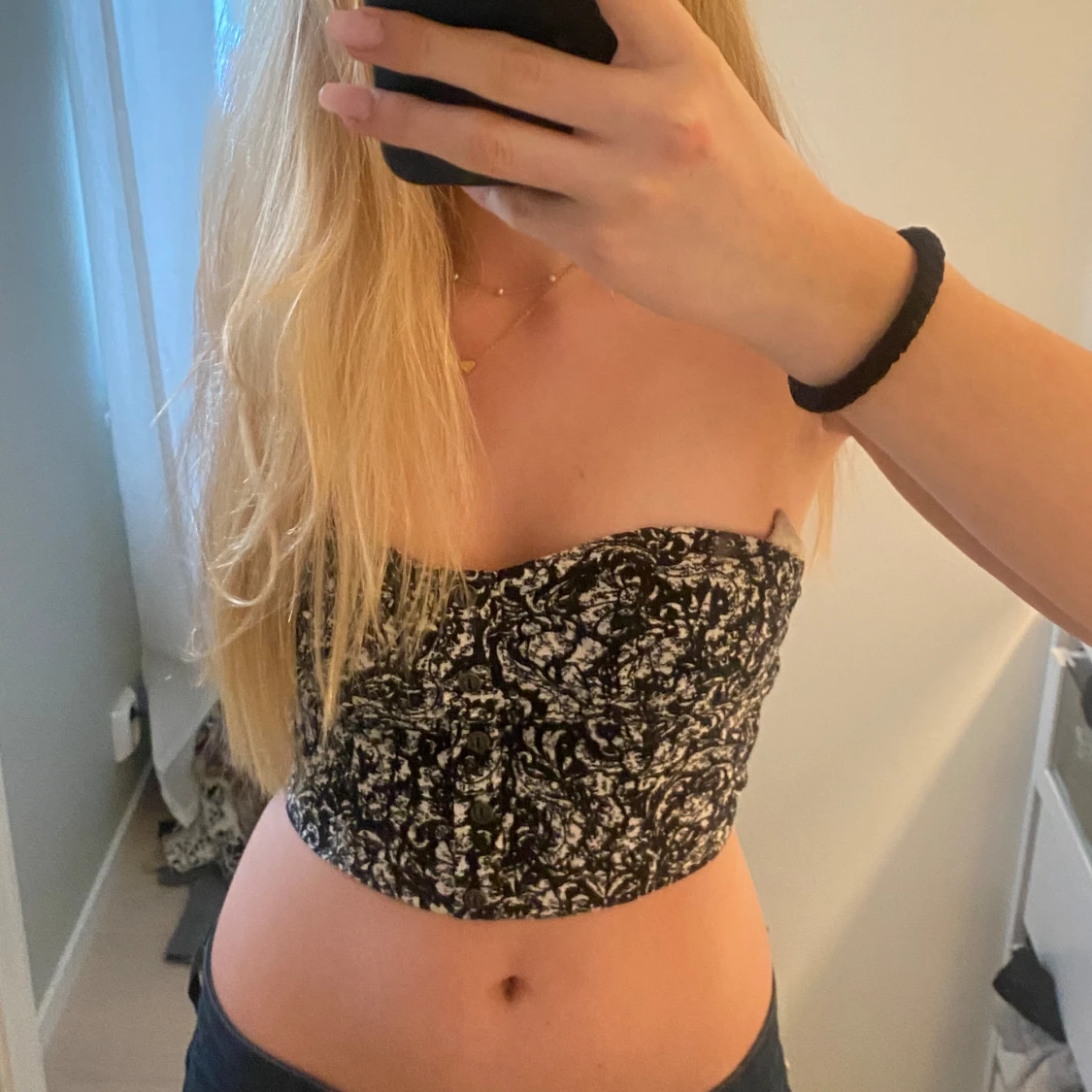 badaeu topp top mönstrad svart vit  - 91