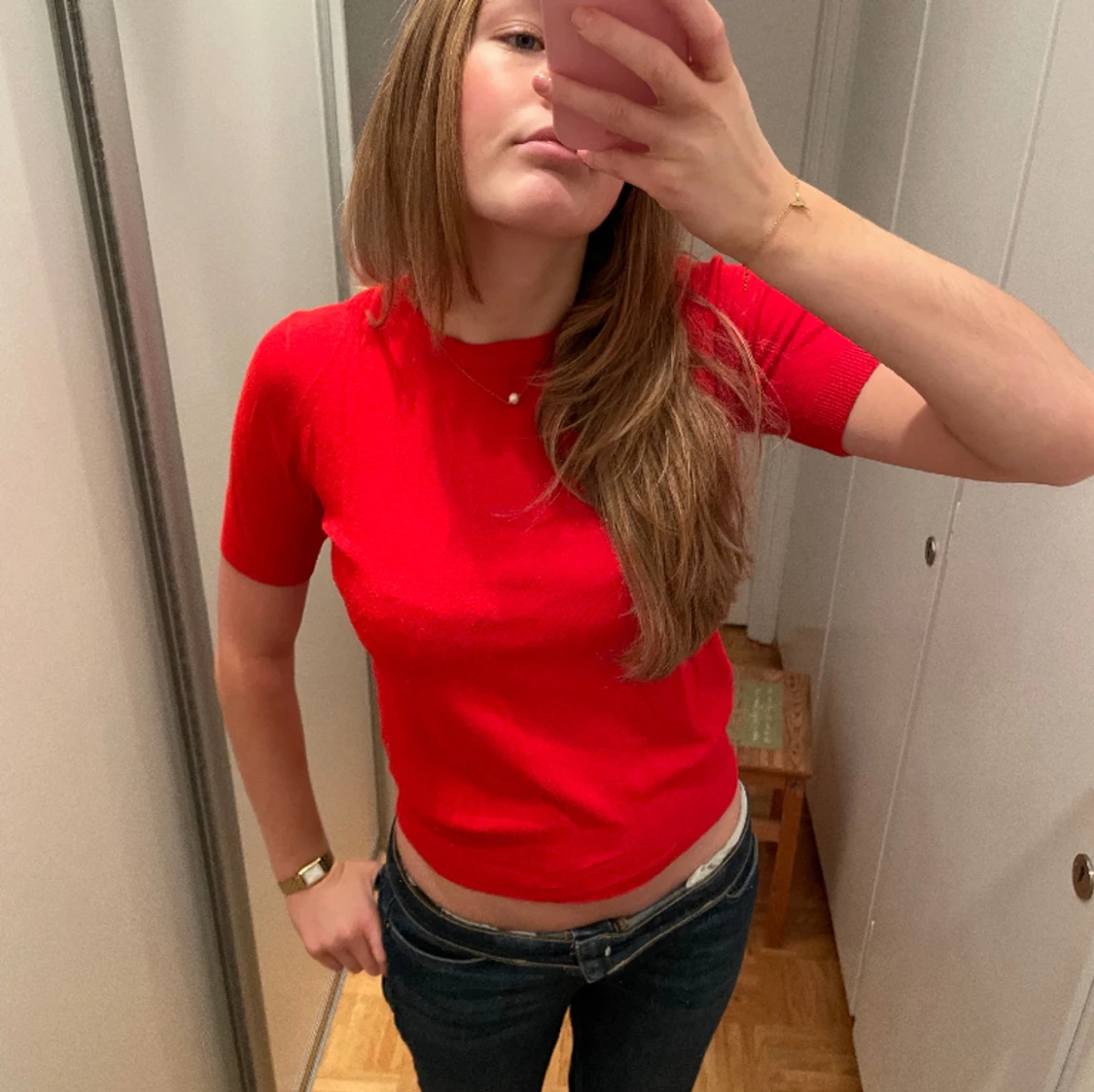 Röd/orange stickad t-tröja