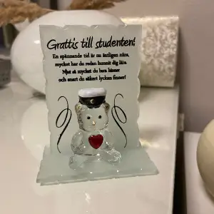 Säljer denna söta glas figurer för någon som tar studenten. Helt ny. 