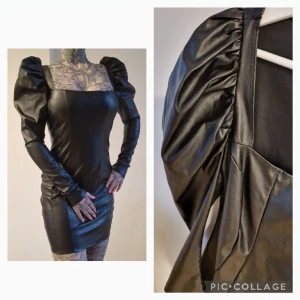 Zara Skinnklänning vegan puffärm klänning skinn - Superfin fejkskinnklänning. Size S. Stretch. Puffärm. 