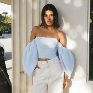 Blå organzatopp - Säljer denna fina zara topp, endast andvänd en gång så i nyskick. 