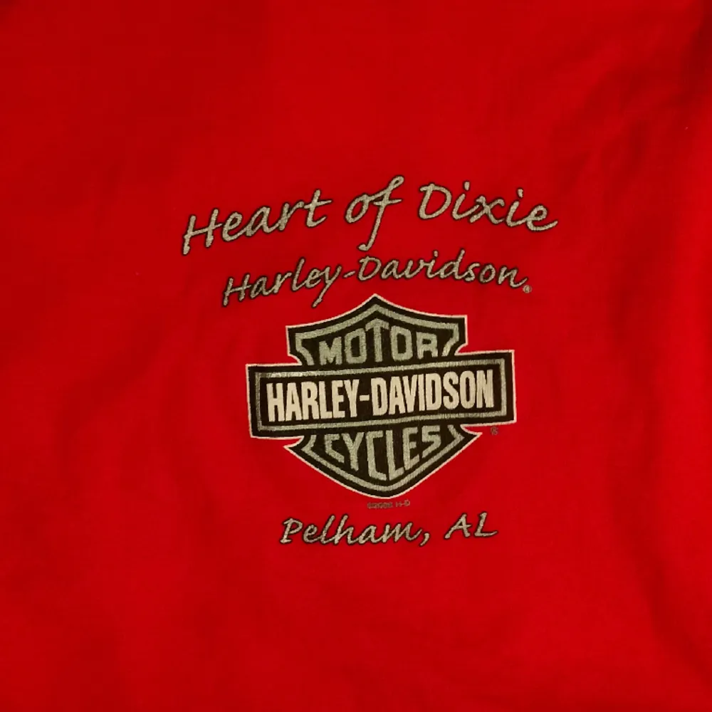 Säljer detta röda Harley Davidson linne med diamanter på framsidan och logga på baksidan. Storlek L. Köpt på en fin second hand i Berlin. Endast använd en gång 🫶🏻. Toppar.