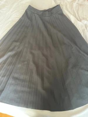 Svart plisserad långkjol - Säljer en snygg svart långkjol med plisserade veck. Kjolen har en klassisk A-linjeformad siluett och bred linning i midjan. Perfekt för dig som gillar stilrena och tidlösa plagg.