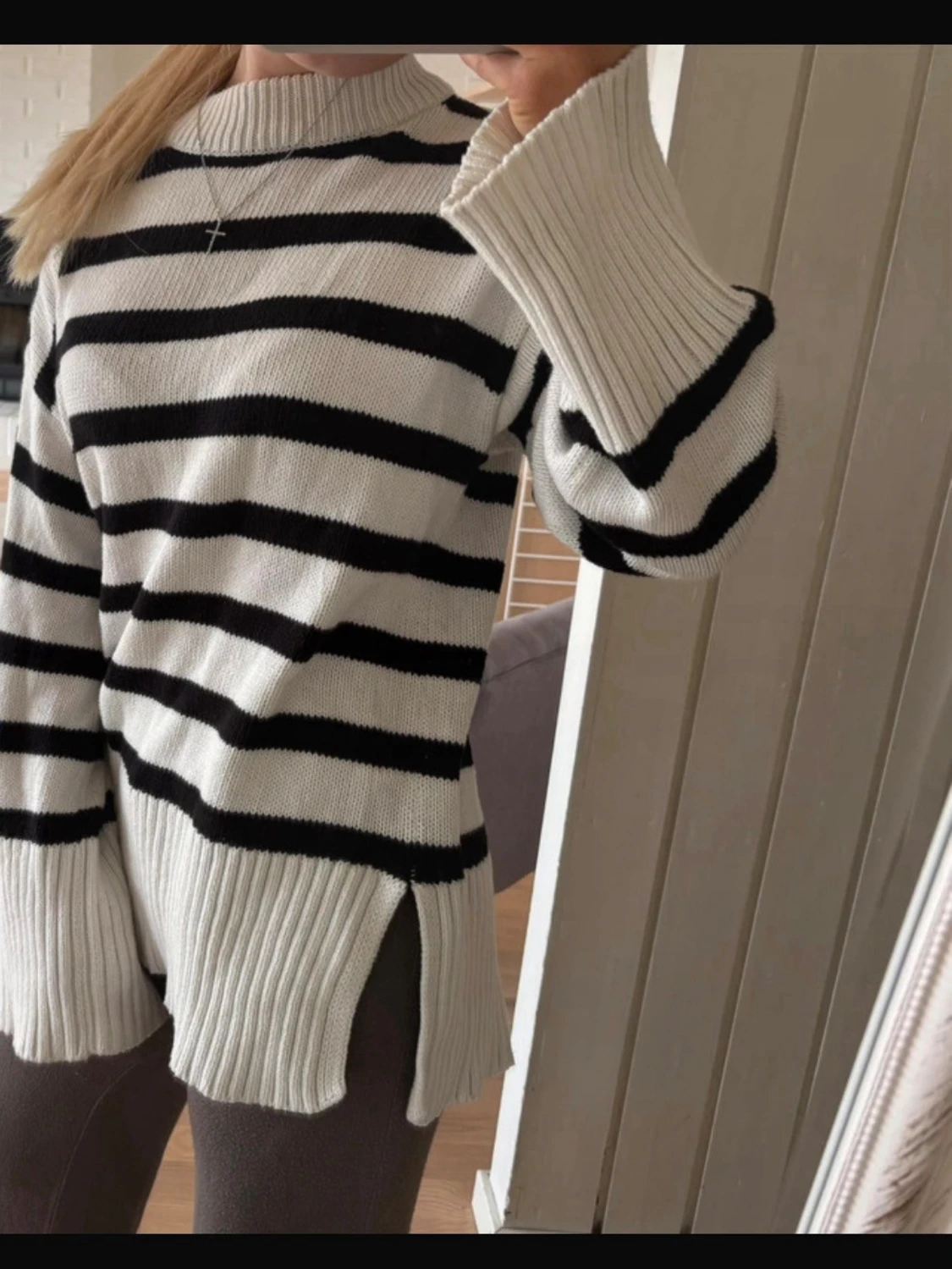 Oversize randig stickad tröja  - 1