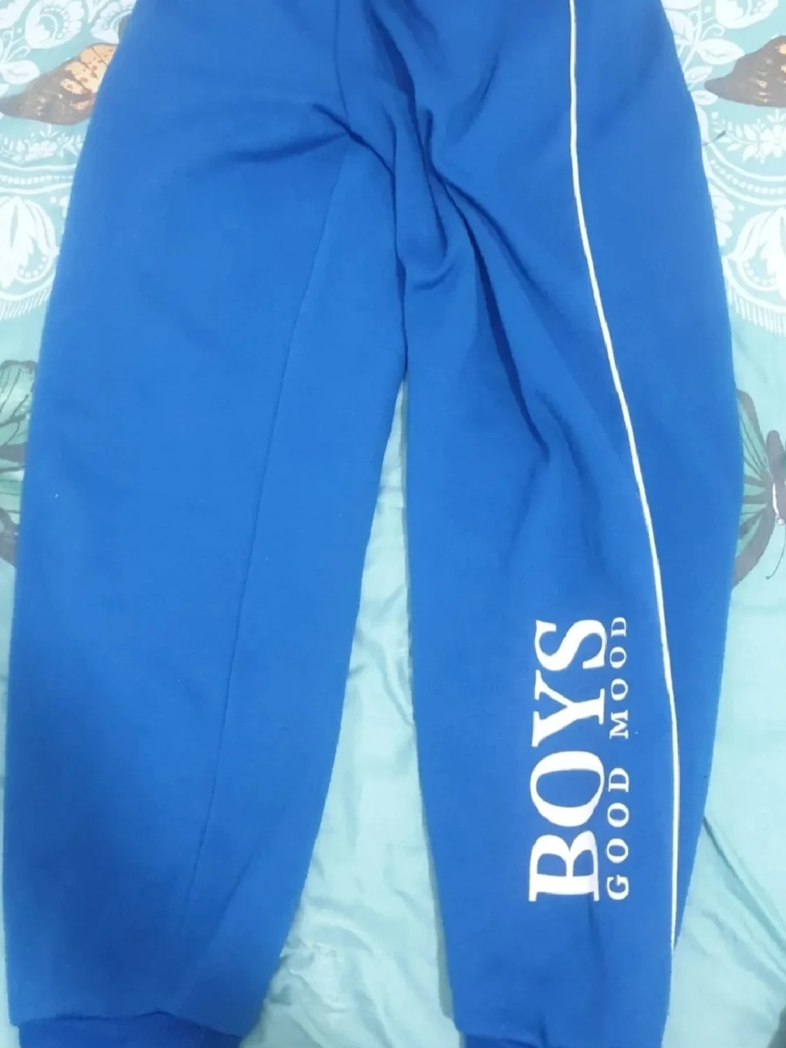 Blå mjukisbyxor med tryck - 1