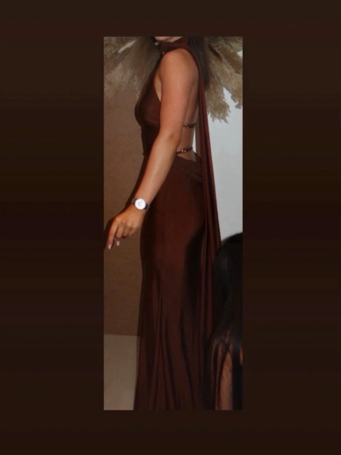 Brun långklänning oneshoulder - 1