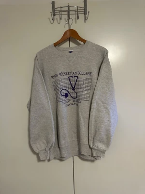 Grå sweatshirt Iowa Wesleyan College - Grå sweatshirt med tryck från Iowa Wesleyan College Student Nurses Association. Tröjan har rund halsringning, ribbade muddar vid ärmslut och nederkant samt ett stort blått tryck med stetoskop och rutmönster på bröstet. Perfekt för en avslappnad och cool stil. Passar M/L