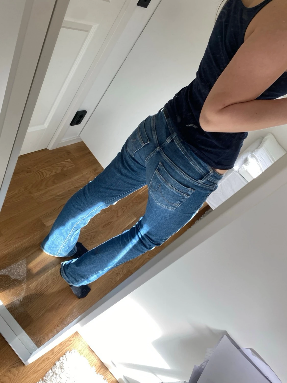 Blå bootcut jeans med låg midja - 1