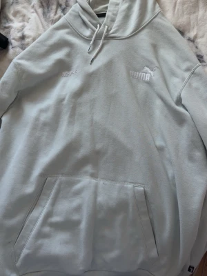 Ljusgrå hoodie från Puma - Snygg ljusgrå hoodie från Puma med broderad logga och text på bröstet. Klassisk känguruficka framtill och justerbar huva med dragsko. Perfekt för en avslappnad och sportig stil.