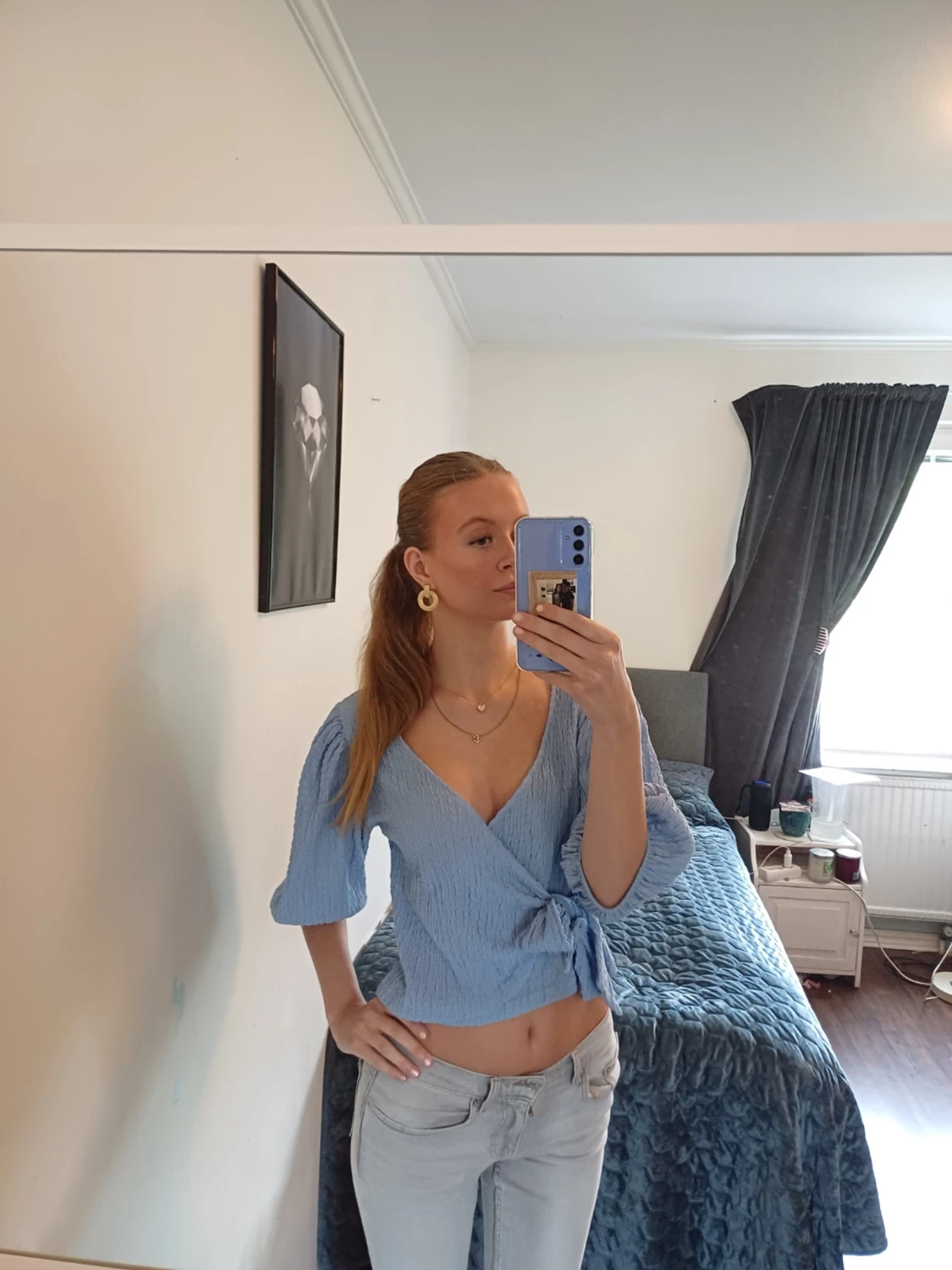 Blå omlottopp med knyt - 1