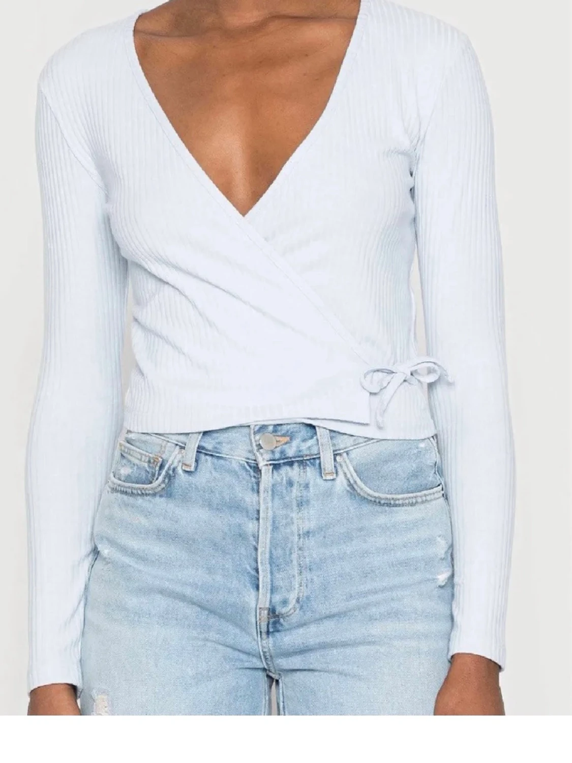 Ljusblå omlottopp med knytband - 1