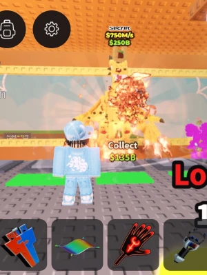 Roblox-spel digitalt äventyr - Säljer ett digitalt spel till Roblox där du kan samla pengar, använda olika verktyg och möta episka bossar. Spelet har färgstark grafik med inslag av blått, gult och rött samt coola effekter och specialvapen. Perfekt för dig som gillar action och strategi i en virtuell värld.